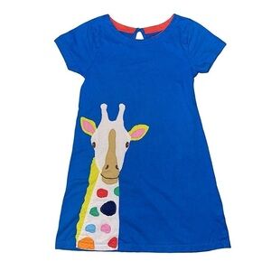 Mini Boden Anthropologie Adorable Colorful Giraffe Appliqué Short Sleeve Dress